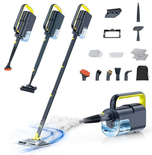 10-in-1 Dampfreiniger mit abnehmbarem Handgerät,Handdampfreiniger Zubehör | 350-ml-Tank,10 Sekunden Aufheizzeit,120 °C Dampfbesen, 2-stufige Temperaturregelung, für Boden, Teppich, Fliesen und Grill