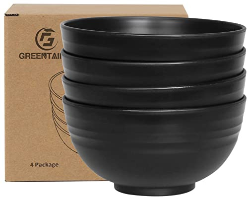Greentainer 24 OZ Schüssel Müslischalen/Salatschalen 4er Set 710ml | Obstschale, Suppenschüssel für Kinder und Erwachesene|Leicht & Bruchsicher|Spülmaschinen- Mikrowellentauglich|Schwarz|Kunststoff