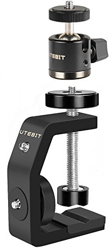 UTEBIT Klemmstativ mit Kugelkopf, Stativ Klemme für DSLR Kamera, Metall Multiklemme mit 1/4”Zollschraube, C klemme mit Mini Kugelkopf, Ball Head und Kamera Clamp Halterung für Lampenstativ