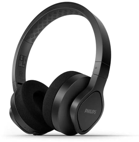 Philips A4216BK/00 On-Ear Sports Headphones Wireless (35 Hours Play Time, IP55 Dust/Water Protection, Cooling and Washable Ear-Cups), Black
