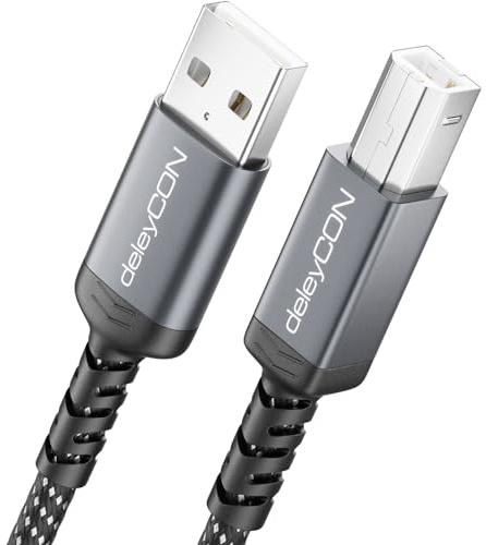 deleyCON 1m USB-B Druckerkabel USB-B auf USB-A geflochten | Für Drucker, Scanner, MIDI, Printer Cable, Metallstecker, HP, Samsung, Epson, Dell, Lexmark, Brother und Canon