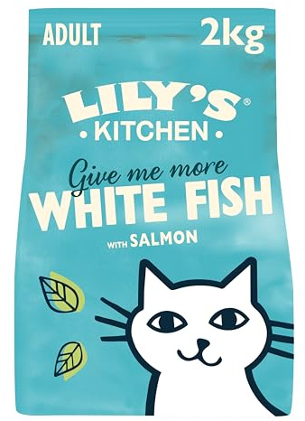 Lily's Kitchen Mit natürlichen Zutaten hergestellt Trockenfutter für ausgewachsene Katzen Weißfisch mit Lachs Getreidefreie Rezeptur 2kg