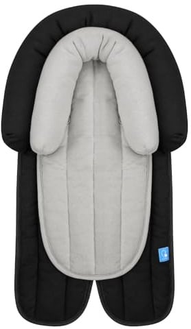 INFANZIA 2-in-1 Baby Sitzverkleinerer Universal für Alle Kinderwagen,Babyschale Einsatz und Kopfstütze für Neugeborene und Kleinkinder, Extra Weich, Ideal für Alle Jahreszeiten, Baumwolle, Schwarz