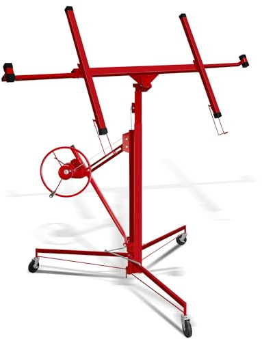 Vigevee XXL Plattenheber Trockenbau, Tragfähigkeit 68 kg, Arbeitshöhe 140-350 cm, max. Breite 290 cm, Klappbarer, verstellbar, schwenkbar, Montagehilfe, rot