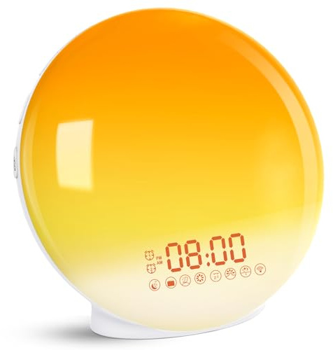 Cadrim Tageslichtwecker Wake Up Licht Lichtwecker Radiowecker Sonnenaufgang Sonnenuntergang mit Dual Wecker, 7 natürlichen Sounds & FM Radio & Snooze Funktion für Erwachsene & Kinder