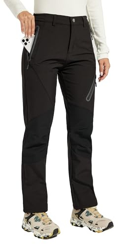 WILLIT Damen Schneehose Thermohose Gefüttert Wanderhose Fleece Wasserdicht Softshellhose Skihose Warm Trekkinghose Winter Outdoorthose Isoliert Kaltes Wetter Schwarz 2XL