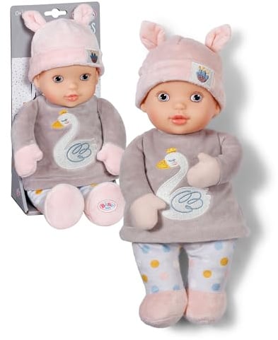 BABY Born for Babies Sweetie Mauve, weiche 30 cm Puppe mit grauem Stoffkörper und integrierter Rassel, 838723 Zapf Creation