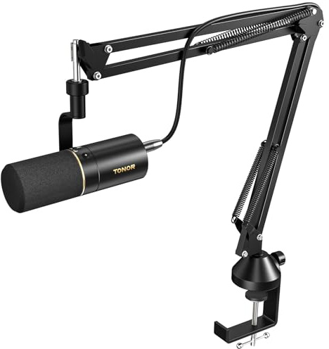 TONOR Dynamisches Microphone mit XLR/USB Kabel, Mikro PC mit Mute Button, Vocal Mic Gesangsmikrofon für Podcast, Streaming, Gaming, Studio und Aufnahme, mit Hight Profile Mikrofonarm, Schwarz, TD510+
