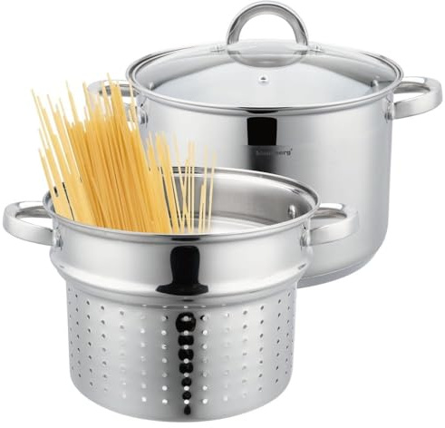 3-tlg Edelstahl Nudeltopf Nudelkocher Pastatopf Pasta-Kocher 7.5L 24cm Topf Kochtopf KLAUSBERG