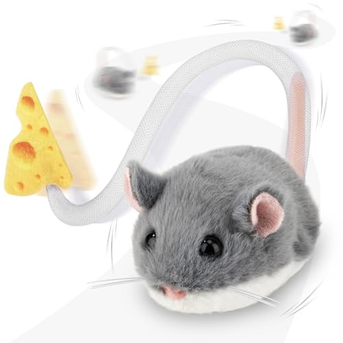 Migipaws Interaktives Katzenspielzeug, elektrisch rollende Migimaus mit wackelndem Schwanz,Intelligenter Sensor, Quietschen, Katzenspielzeug selbstbeschäftigung mit Katzenminze,wiederaufladbar