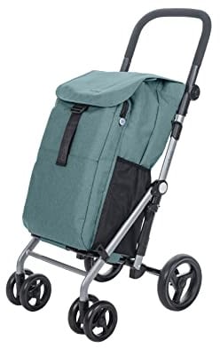 Carlett Einkaufstrolley mit 4 Rädern, faltbar, 53 L Tasche bis 15 kg + 10 L Thermofach, höhenverstellbarer Griff, Sicherheitsbremse, auf 2 Räder umstellbar – Classic Duo, Grüne