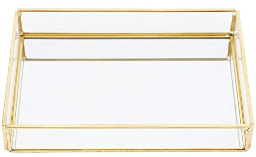 Alvinlite Gold Spiegel Tablett Parfüm Tablett Spiegel Kosmetiktablett Verziertes Tablett Dekoratives Tablett aus Metall Schmuck Parfüm Organizer Make-up Tablett(M) Spiegeltablett