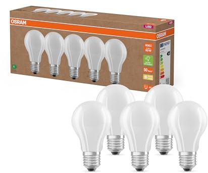 Osram Hocheffiziente LED Lampen mit Energieeffizienz Klasse A, Vorteilspack mit 5 Leuchtmittel, ersetzt herkömmliche 60W Glühbirnen, warmweiß(2700K), E27, mattes Glas
