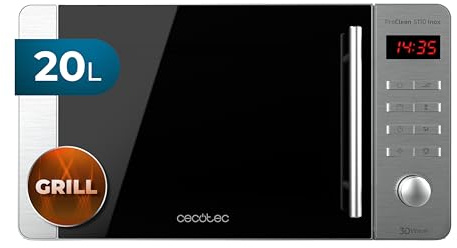 Cecotec Mikrowelle Pro Clean 5110 Inox. 700 W, Grill 800 W, 20 L, Ready 2 Clean, Beschichtung 3D Wave Frontspiegel, 8 Programme,60 Min Timer, LED, Edelstahl In Silber Schwarz