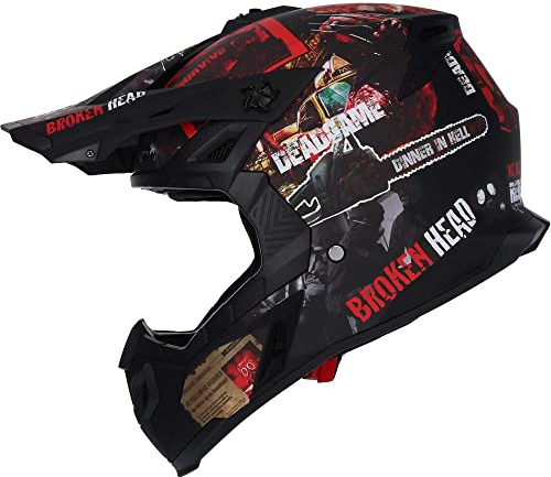 Broken Head Resolution - Motorrad-Helm Für MX, Motocross, Sumo und Quad - Matt-schwarz & Rot - Größe L (59-60 cm)