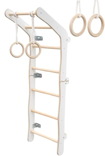 MAMOI® Klettergerüst Indoor fürs Zimmer | Sprossenwand aus Yarnwood | Turnwand + Turnringe | Made in EU