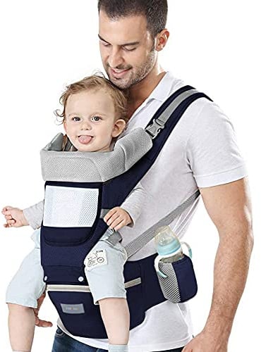 Azeekoom Babytrage Ergonomischemit Hüftsitz, Baumwolle Kindertrage Dorsal und Ventral, Leicht Atmungsaktive, Verstellbare Kopfstütze für Babys und Kinder von 0 bis 48 Monat (3,5 bis 25 kg)