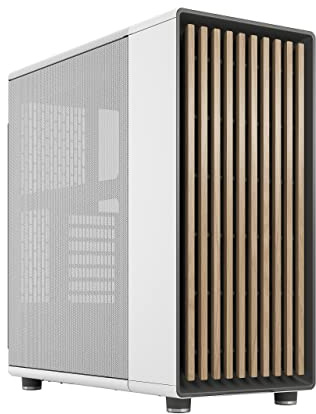 Fractal Design North Chalk White Mid-Tower Gehäuse mit Eichenholz | Echtholz-Front, offenes Mesh-Design, 2x 140mm Lüfter vorinstalliert, ATX/mATX/ITX kompatibel