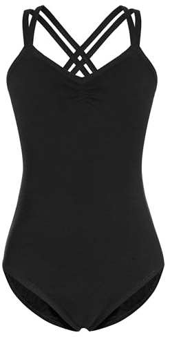 FONLAM Balletttrikot für Mädchen Ballettkleidung Turnanzug Mädchen Baumwolle Tanztrikot Tanzbody Gymnastikanzug Kinder (Schwarz, 12-14 Jahre)