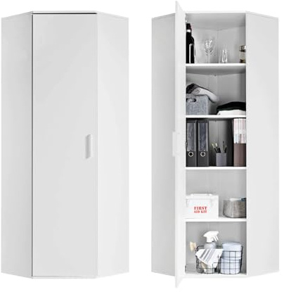 mokebo Mehrzweckschrank Eckschrank (64x180 cm) 'Der Lange' Made in Germany aus Holz Aktenschrank für Flur oder Büro Allzweckschrank Vorratsschrank Weiß