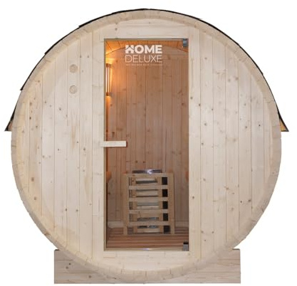 Home Deluxe - Outdoor Fasssauna Lahti M - Maße: BxTxH: ca. 185 cm x 120 cm x 185 cm, Holz: Fichtenholz - inkl. Saunaofen und Saunazubehör I Gartensauna, Außensauna, Sauna Fass für 2 Personen
