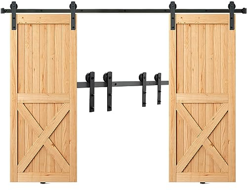 VEVOR 244cm Schiebetürbeschlag I-förmig Schiebetürsystem mit 2-teiligen Schienen 150kg Tragfähigkeit Laufschiene Ideal für Schiebetüren mit Türstärke von 32-45mm, Türbreite von 1,12-1,32m