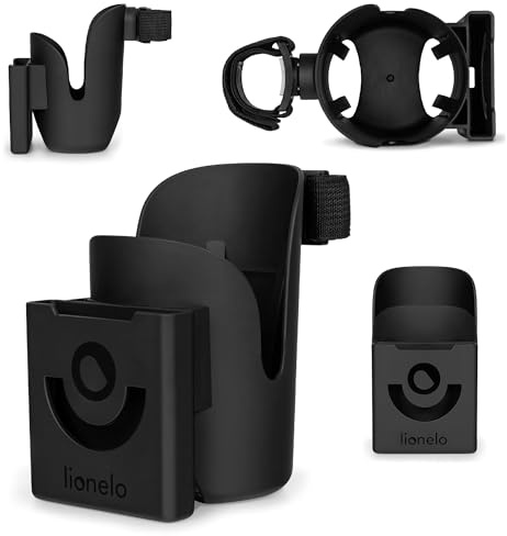 LIONELO Ove 2-in-1 Kinderwagen Getränkehalter, Becherhalter, Flaschenhalter, Zubehör, Smartphone-Halter, 360°, universell – angepasst an die meisten Flaschen und Smartphones, 360° Befestigungssystem