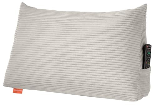 sleepling Rückenkissen Cord Optik, Keilkissen für Bett und Sofa, Lendenkissen, Lesekissen, Strandkissen, Kissen zum Lesen groß mit Seitenfach, Waschbarer Bezug, 70 cm breit, beige
