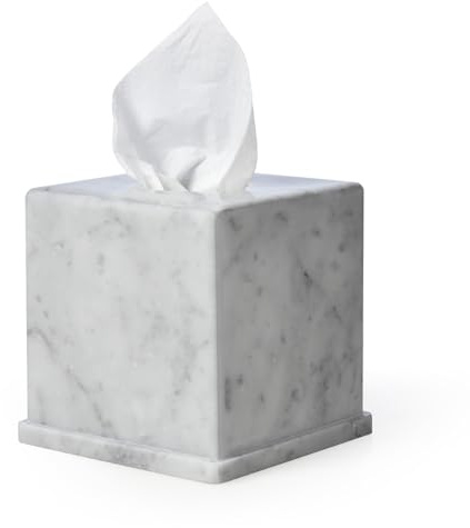 HAMAKAWA Kosmetiktuchbox Marmor, Kosmetiktücher Box Naturstein, Carrara Weiß Tissue Box Quadratisch 15x15x14,5 cm