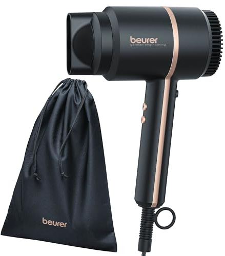 Beurer HC 35 Haartrockner, kompakter Föhn mit Ionenfunktion für glänzendes & geschmeidiges Haar, inkl. Stylingdüse, leistungsstarke 1600-2000 Watt, elegante LED-Anzeige, Aufbewahrungstasche, schwarz
