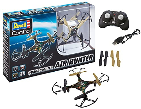 Revell Control Quadrocopter Air Hunter, Einsteiger-freundlich, 3 Geschwindigkeitsstufen, Headless Mode, Flip-Funktion für Überschläge, Mit LiPo Akku und USB-Ladegerät, Präzise Fernsteuerung