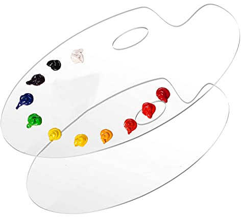 DARENYI Malpalette Klare Acryl, 2 Stück Oval Art Palette Mit Daumenloch | Mischpalette Acrylfarben, Ovale Kunstpalette Artpalette Antihaft Öl Farbmischpalette für DIY Kunst Malerei