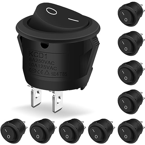 Hanibos Kippschalter Rund Mini 10A/125V 6A/250V 2 Polig Wippschalter 10 Stk | Schwarz Rund Schalter ON/OFF Einrastbare mit Selbsthemmung für Auto, Boot und Haushaltsgeräte