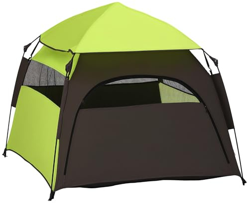 PawHut Haustierzelt, Outdoor Hundezelt, Katzenzelt mit Meshfenster, Tragetasche, Sonnendach, Tragbar Hundehütte für extra große und große Hunde, für Drinnen und Draußen, 120x120x106cm, Grün+Dunkelgrau