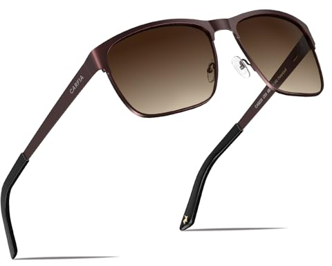 CARFIA Polarisierte Herren Sonnenbrille Metallrahmen UV 400 Fahrerbrille Sportbrille Kategorie 3 Kaffee Rahmen, Farbverlauf Braun Linsen
