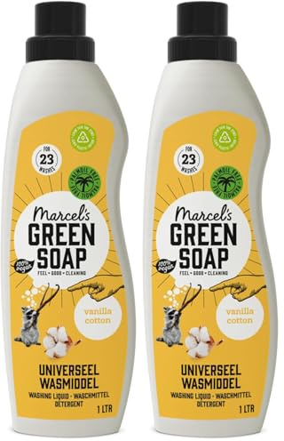 Marcel's Green Soap Universalwaschmittel Vanille & Baumwolle – 1 L (23 Waschgänge) – vegan, palmölfrei, mikroplastikfrei – gegen Flecken, ab 20 °C – Recyclingflasche (Packung mit 2)