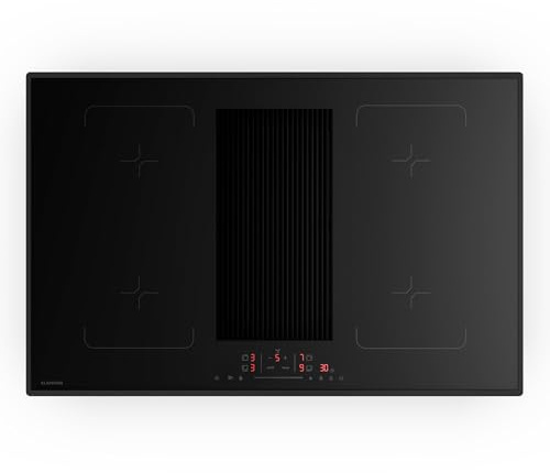 Klarstein Velaire Flex Induktionskochfeld mit Dunstabzug - 80cm, 4 Flex-Zonen, 8400W Boost, Touch-Slider, Timer, Kindersicherung, Restwärmeanzeige, Induktionsfeld mit Abzug, Schwarz Glas