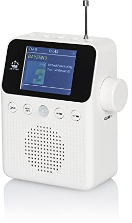 NEWTRO DAB STECKDOSENRADIO Color MIT BEWEGUNGSMELDER INKL. AKKU, portables Radio, ideales Badradio mit automatischer EIN- und Abschaltung, 4farb Display, USB-Ladebuchse, DAB+ Digitalradio, Wecker