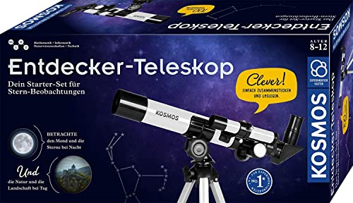 KOSMOS Entdecker-Teleskop, Starter-Set für Einsteiger und Kinder ab 8 Jahre | 2 Okulare für 20-fache od. 100-fache Vergrößerung, tragbares Reise-Teleskop, Experimentierkasten, Astronomie, Mint