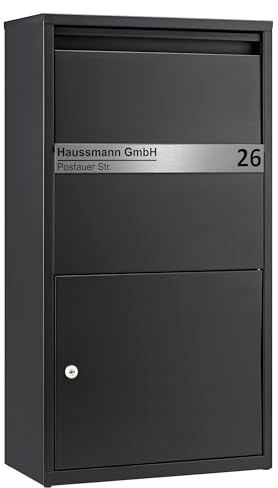 Haussmann Paketbriefkasten BOX391 mit Namensschild, Briefkasten für Pakete, inkl. 4 Schlüssel, Sicherheitsklappe, Paketstation für Zuhause