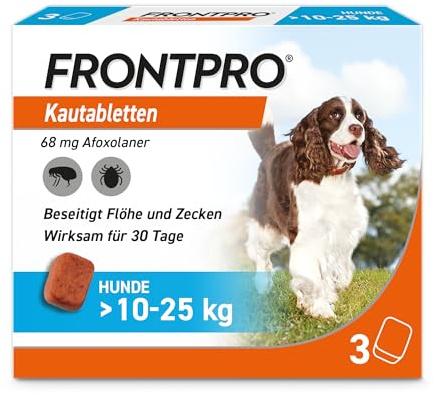 FRONTPRO Hund L - Kautablette gegen Zecken & Flöhe (Hunde 10 bis 25 kg) - 3X Kautabletten für 3 Monate Zecken- und Flohschutz