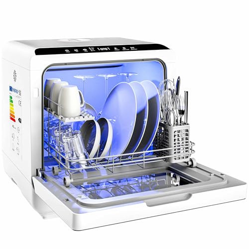 MONZANA® Tischspülmaschine ohne Wasseranschluss App Funktion sparsamer Verbrauch 4,5L 6 Programme 4 Gedecke 45cm Mini Geschirrspüler Spülmaschine Weiß