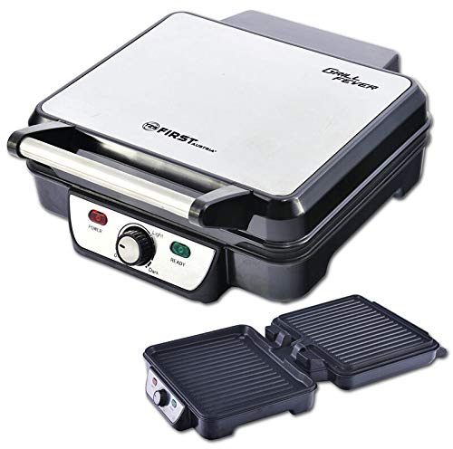 TZS First Austria Elektro-Tischgrill | Grillplatte für Fleisch & Gemüse | Kontaktgrill mit Antihaftbeschichtung | regelbares Thermostat | 1800 W