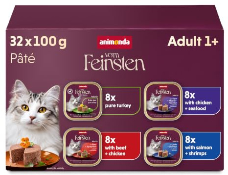 animonda Vom Feinsten Adult Fisch & Fleisch Vielfalt (32 x 100 g), Nassfutter für ausgewachsene Katzen, Katzenfutter ohne Getreide und Zucker, fein-stückige Pasteten