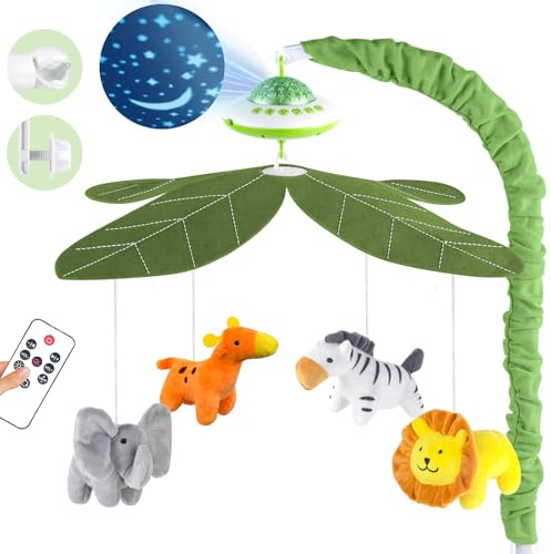 VZO Baby Mobile Babybett, Mobile Baby mit Musik und Projektion, Mobile Wickeltisch Baby Mobiles für Bett, Spieluhr Baby Mädchen Junge, Baby Spielzeug 0 3 6 9 12 Monate Grün