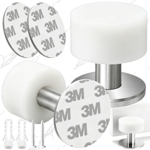 Weploda 2 Stück Türstopper Wand, Türstoppers, Türstopper Boden, Edelstahl Stahl Türstopper Wand, 1,49 x 1,49 Zoll, Doppeltürstopper Mit Schalldämpfer (Weiß)