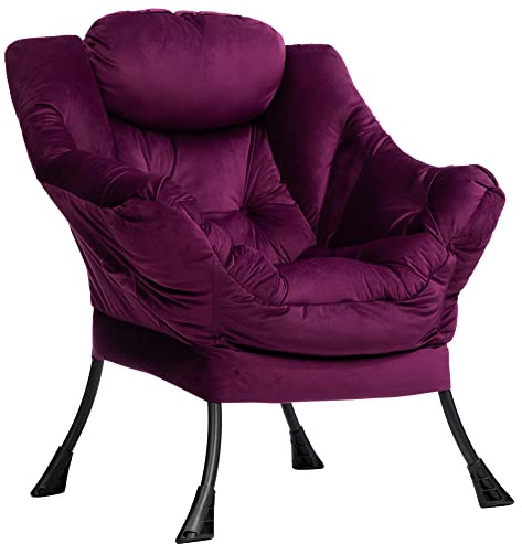 HollyHOME Ohrensessel Lesesessel Samt Sessel | Wohnzimmer Schlafzimmer Relaxsessel Relax Sessel Lounge Sessels mit Stahlrahmen, Purpur