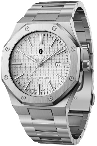 SAPPHERO Herren Uhren Edelstahl-Quarzuhr für Herren Wasserdicht Datumsanzeige Modische Business-Armbanduhr Geschenk für Herren