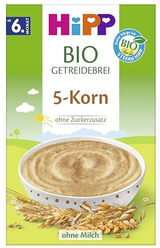 HiPP Bio Getreidebrei 5-Korn (7 x 200g), ab 6. Monat, ohne Zuckerzusatz, mit Vitamin B1, ohne Milch, schonende Verarbeitung - sanft zu Babys Bäuchlein