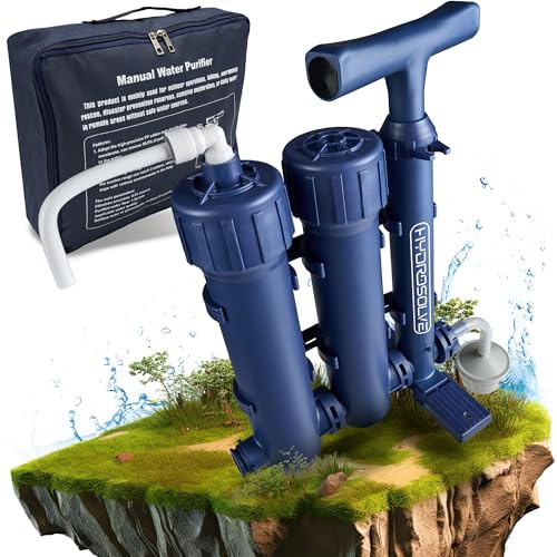 Hydrosolve stromloser Notfall Wasserfilter mit Handpumpe – filtert 99,999% Bakterien – Ohne Chemie – Trinkwasserfilter für Blackout, Krieg, Krisenvorsorge, Camping & Outdoor Survival | (Wasserfilter)